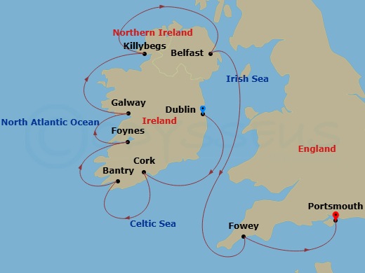 Azamara Journey - 11 Night - Ireland Intensive Cruise : Dublin, Galway & Belfast - Azamara Journey - Starting in Dublin, Cobh, Bantry Harbour, Foynes, Galway, Donegal (Killybeg.. itinerary map