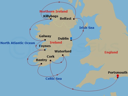 Azamara Journey - 11 Night - Ireland Intensive Cruise : Dublin, Belfast & Galway - Azamara Journey - Starting in Dublin, Belfast, Northern Ireland, Donegal (Killybegs), Galway,.. itinerary map