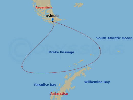 World Traveller - 11 Night - Ushuaia Roundtrip - World Traveller - Starting in Ushuaia, Drake Passage Navigation, Antarctic Peninsula / Captains Choice, Drake Passage Navigatio.. itinerary map