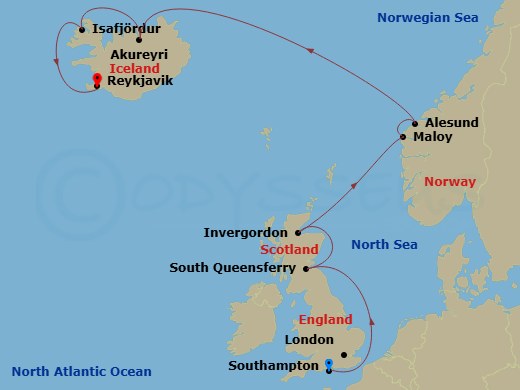 NCL Norwegian Star Cruise Tours - 14 Night - Tower of London & Garden of England Pre Cruisetour - NCL Norwegian Star Cruise Tours - Starting in At Hotel, London (Southampton), United Kingdom,.. itinerary map