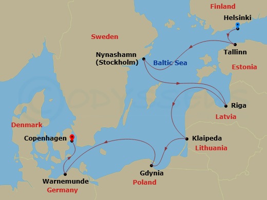 NCL Norwegian Sun Cruise Tours - 13 Night - Timeless Finland Pre Cruisetour - NCL Norwegian Sun Cruise Tours - Starting in At Hotel, Helsinki, Finland, Tallinn, Estonia, Nynashamn / Stockholm.. itinerary map