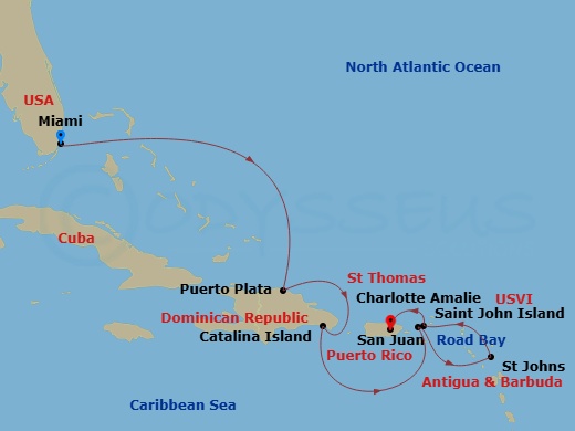 EXPLORA II - 7 Night - A Journey Across Oceanic Gems & the Unresistible Caribbean Charm - EXPLORA II - Starting in Miami, Puerto Plata, Dominican Republic, Isla Catalina,.. itinerary map