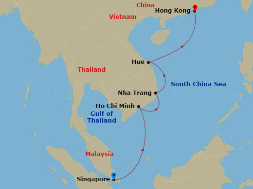 EXPLORA III - 7 Night - A Journey of Timeless Traditions & Crystal Waters - EXPLORA III - Starting in Singapore, Phu My, Nha Trang, Da Nang, Hong Kong itinerary map