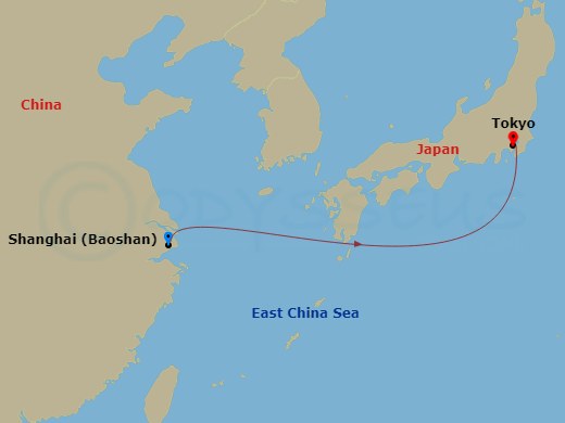 MSC Bellissima - 3 Night - Far East - MSC Bellissima - Starting in Shanghai, China, Tokyo, Japan itinerary map