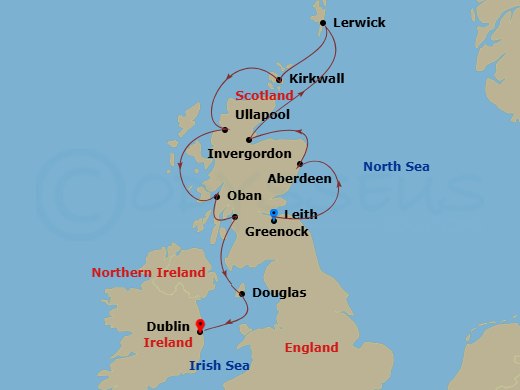 Azamara Quest - 10 Night - Scotland Intensive Cruise : Edinburgh, Aberdeen & Glasgow - Azamara Quest - Starting in Leith (Edinburgh), Scotland, Aberdeen, Scotland, Invergordo.. itinerary map