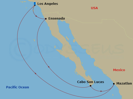 RCL Navigator of the Seas - 7 Night - Ensenada, Cabo & Mazatlan - RCL Navigator of the Seas - Starting in Los Angeles, California, Ensenada, Mexico, Cabo San Lucas, Mexico, Mazatlan, Mex.. itinerary map