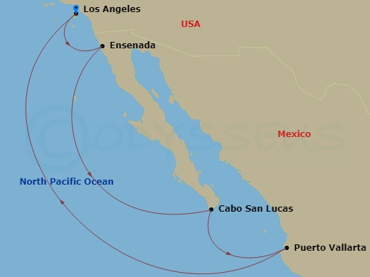 RCL Navigator of the Seas - 7 Night - Ensenada, Cabo & Vallarta Cruise - RCL Navigator of the Seas - Starting in Los Angeles, California, Ensenada, Mexico, Cabo San Lucas, Mexico, Puerto.. itinerary map