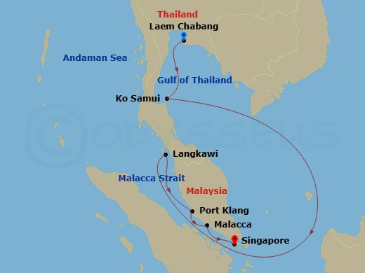 EXPLORA III - 7 Night - A Journey of Past Whispers & Tranquil Shores - EXPLORA III - Starting in Bangkok / Laem Chabang, Koh Samui, Langkawi, Port Kelang (for Kuala Lumpur).. itinerary map