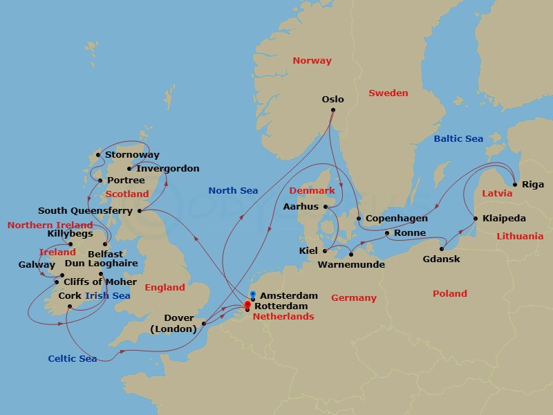 HAL Nieuw Statendam - 28 Night - British Isles & Oktoberfest with History Channel - HAL Nieuw Statendam - Starting in Amsterdam, the Netherlands, South Queensferry (Edinburgh), Sco.. itinerary map