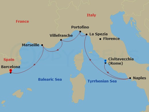 Celebrity Equinox - 9 Night - Italian Riviera & France - Celebrity Equinox - Starting in Rome (Civitavecchia), Italy, Naples, Italy, Florence / Pisa (La Spezia), Italy, Portofino.. itinerary map
