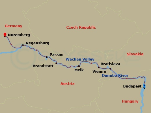 Celebrity Seeker - 7 Night - Danube River - Christmas Markets - Celebrity Seeker - Starting in Budapest, Hungary, Scenic Budapest, Bratislava, Slovakia, Vienna, Austria, Wachau.. itinerary map