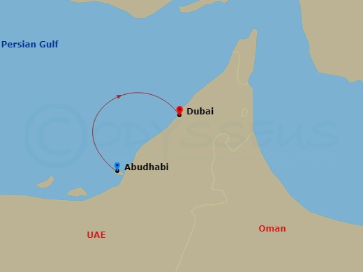 Celestyal Journey - 3 Night - Desert Days - Celestyal Journey - Starting in Abu Dhabi, Uae, Dubai, Uae itinerary map