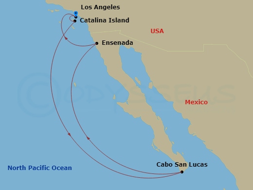 RCL Quantum of the Seas - 7 Night - Cabo Overnight Catalina & Ensenada - RCL Quantum of the Seas - Starting in Los Angeles, California, Catalina Island, California, Cabo San Lucas, Mex.. itinerary map