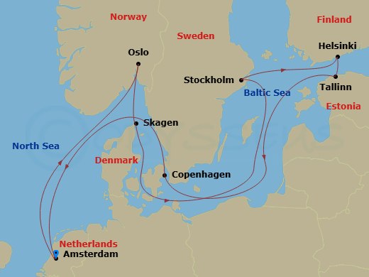 Celebrity Eclipse - 12 Night - Best of Scandinavia Cruise - Celebrity Eclipse - Starting in Amsterdam, Netherlands, Oslo, Norway, Skagen, Denmark, Stockholm, Sweden, Helsinki, Fi.. itinerary map