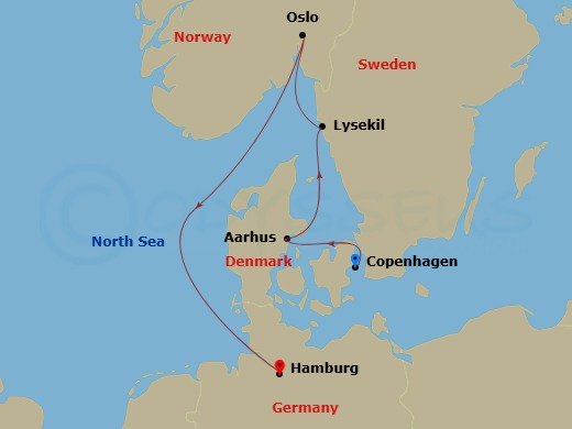 EXPLORA IV - 5 Night - A Journey of Design, Heritage & Harbours - EXPLORA IV - Starting in Copenhagen, Aarhus, Lysekil (Gotland), Oslo, Hamburg itinerary map