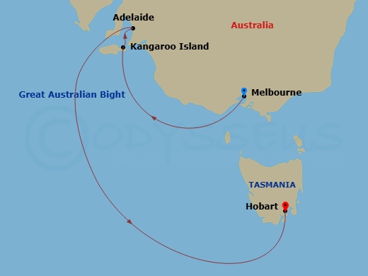 Silver Moon - 7 Night - Melbourne to Hobart - Silver Moon - Starting in Melbourne, Kangaroo Island, Adelaide, Hobart, Tasmania itinerary map