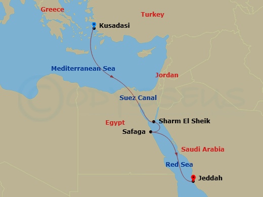 Celestyal Discovery - 6 Night - Kusadasi - Jeddah - Celestyal Discovery - Starting in Kusadasi, Sharm El-Sheikh, Egypt, Safaga, Egypt, Jeddah, Saudi Arabia itinerary map