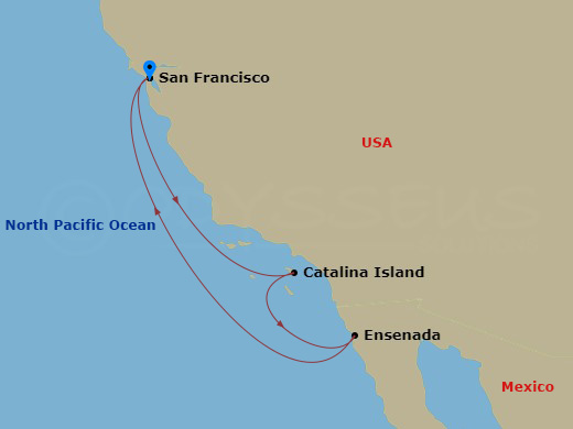 Carnival Luminosa - 5 Night - Baja Mexico Cruise - Carnival Luminosa - Starting in San Francisco, Ca, Catalina Island, Ca, Ensenada, Mexico, San Francisco, Ca itinerary map