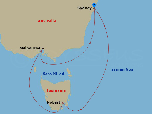 Celebrity Edge - 6 Night - Tasmania Cruise - Celebrity Edge - Starting in Sydney AU, Hobart, Tasmania, Melbourne, Australia, Sydney AU itinerary map
