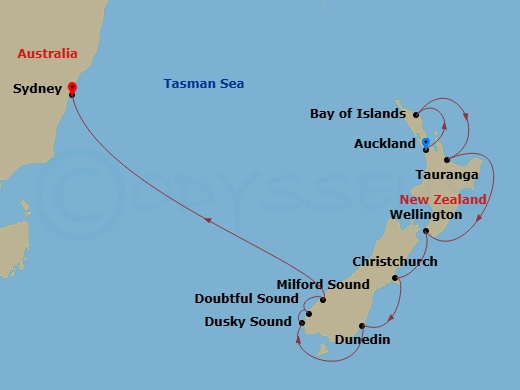 Celebrity Edge - 10 Night - New Zealand Cruise - Celebrity Edge - Starting in Auckland, New Zealand, Bay of Islands, New Zealand, Tauranga, New Zealand, Wellington, New Zealan.. itinerary map