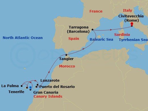MSC Fantasia - 10 Night - Canary Islands and Madeira - MSC Fantasia - Starting in Las Palmas de Gran Canaria (Canary Islands), Spain, Santa Cruz de La Palma, Santa Cruz de T.. itinerary map
