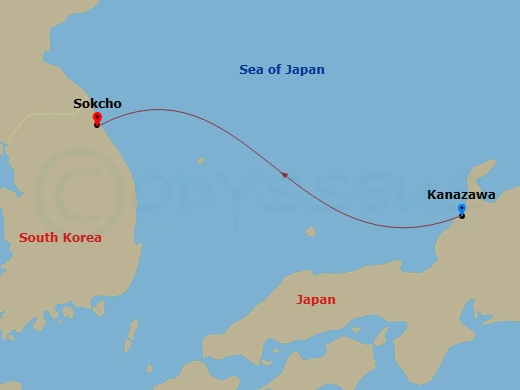Costa Serena - 2 Night - Far East from Kanazawa (Japan) - Costa Serena - Starting in Kanazawa, Japan, Sokcho itinerary map