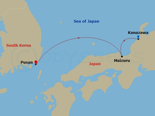 Costa Serena - 2 Night - Far East from Kanazawa (Japan) - Costa Serena - Starting in Kanazawa, Japan, Maizuru, Japan, Pusan itinerary map