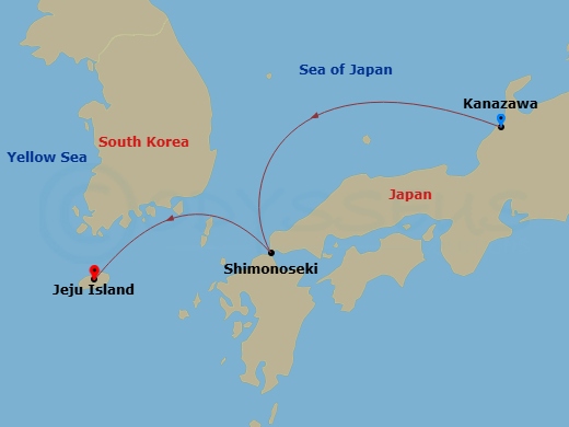 Costa Serena - 2 Night - Far East from Kanazawa (Japan) - Costa Serena - Starting in Kanazawa, Japan, Shimonoseki, Seogwipo (Jeju) itinerary map