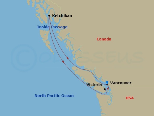 Celebrity Solstice - 5 Night - Alaska Experience Cruise - Celebrity Solstice - Starting in Vancouver, British Columbia, Inside Passage (Cruising), Ketchikan, Alaska, Victoria CA,.. itinerary map