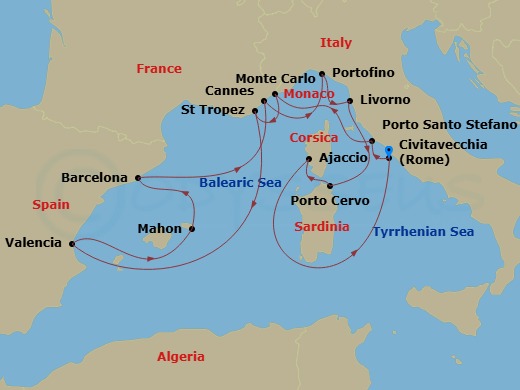 EXPLORA I - 14 Night - An Extended Journey of Rocky Scenery, Diverse Cultures & Captivating Cities - EXPLORA I - Starting in Civitavecchia (Rome), Porto Santo Stefano (Ar.. itinerary map