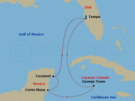 RCL Radiance of the Seas - 7 Night - Western Caribbean Cruise - RCL Radiance of the Seas - Starting in Tampa, Florida, Cozumel, Mexico, Puerto Costa Maya, Mexico, George Town, Grand Cay.. itinerary map