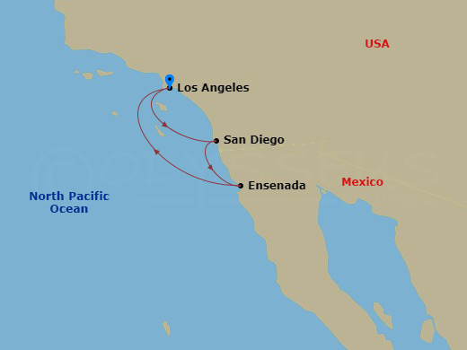 Emerald Princess - 4 Night - West Coast Getaway with San Diego - Emerald Princess - Starting in Los Angeles, California, San Diego, California, Ensenada, Mexico, Los Angeles, Ca.. itinerary map