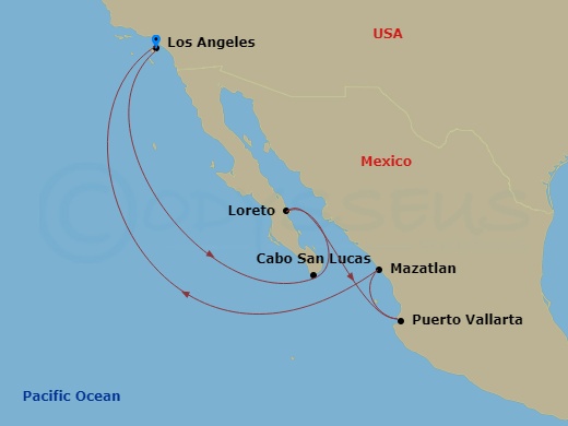 Discovery Princess - 10 Night - Baja Peninsula & Sea of Cortez Holiday - Discovery Princess - Starting in Los Angeles, California, Cabo San Lucas, Mexico, Loreto, Mexico, Puerto V.. itinerary map
