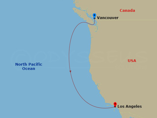 Royal Princess - 4 Night - Pacific Coastal - Royal Princess - Starting in Vancouver, Canada, Los Angeles, California itinerary map