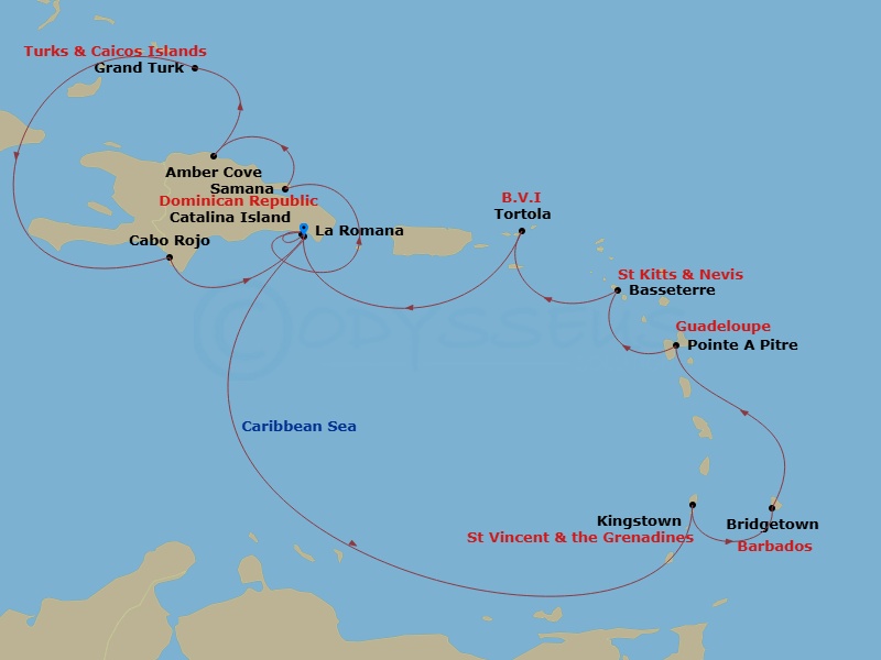 Costa Fascinosa - 14 Night - Western Caribbean from Casa De Campo / La Romana - Costa Fascinosa - Starting in Casa De Campo / La Romana, Catalina Island, Samana (Do), Amber Cov.. itinerary map