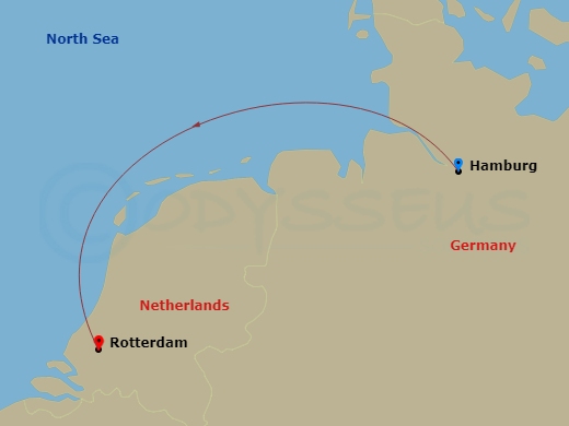 MSC Preziosa - 2 Night - Northern Europe - MSC Preziosa - Starting in Hamburg, Germany, Rotterdam (Amsterdam), Netherlands itinerary map