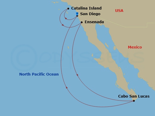 RCL Serenade of the Seas - 7 Night - Cabo Overnight, Catalina & Ensenada - RCL Serenade of the Seas - Starting in San Diego, California, Catalina Island, California, Ensenada, Mexico, C.. itinerary map