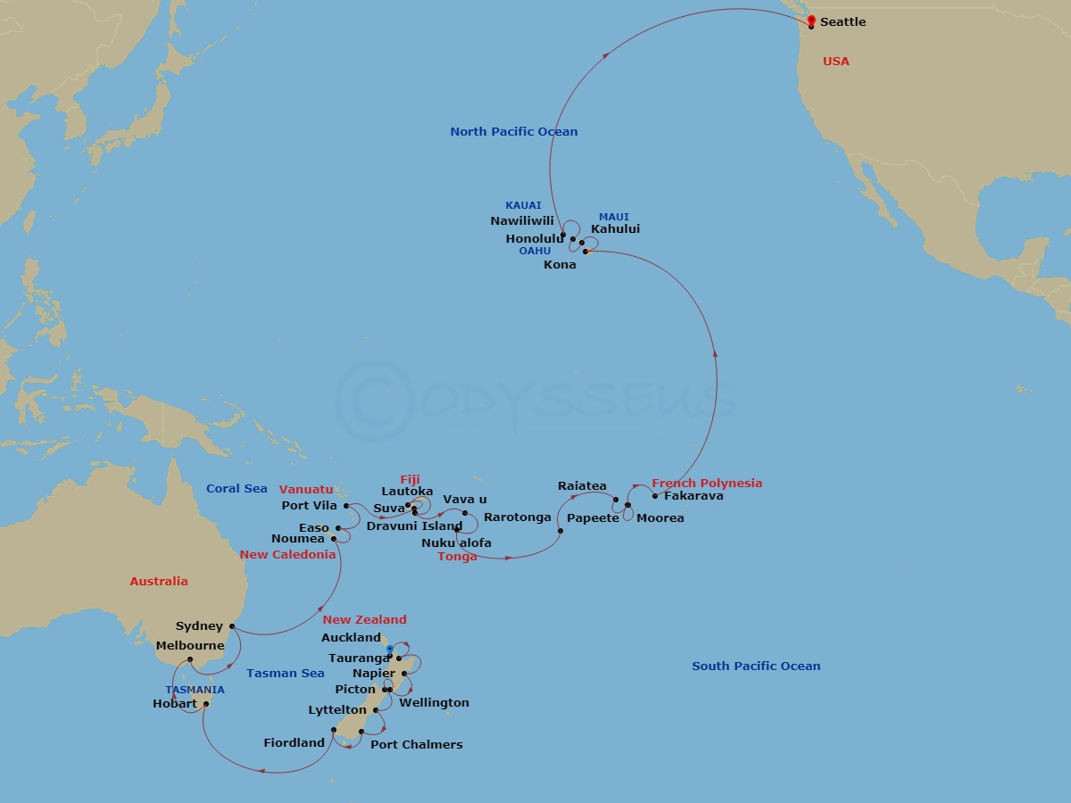 HAL Noordam - 49 Night - New Zealand & South Pacific Crossing Collector - HAL Noordam - Starting in Auckland, New Zealand, Tauranga (Rotorua), New Zealand, Napier, New Zeal.. itinerary map