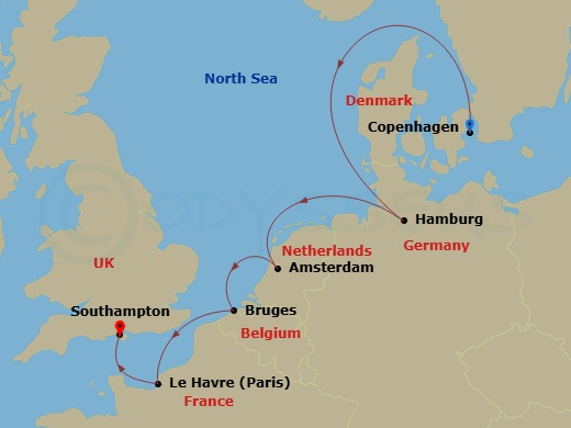 NCL Norwegian Star Cruise Tours - 10 Night - Pre Cruisetour Classic and Modern Copehagen - NCL Norwegian Star Cruise Tours - Starting in At Hotel, Copenhagen, Denmark, Hamburg, Germany, Amster.. itinerary map