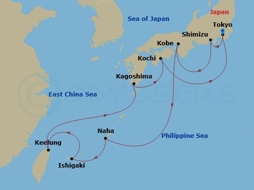 Crystal Symphony - 13 Night - Asia and Asia Pacific Roundtrip from Tokyo - Crystal Symphony - Starting in Tokyo, Shimizu, Kobe, Naha / Okinawa, Ishigaki / Ryukyu Islands, Keelun.. itinerary map