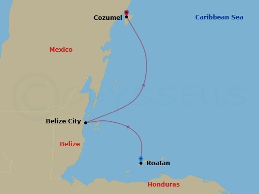 6 Night - Mexico & Western Caribbean - Margaritaville Islander - Starting in Port Tampa Bay, Roatan, Honduras, Belize, Cozumel, Mexico, Port Tampa Bay itinerary map