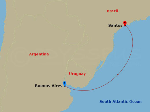 MSC Divina - 3 Night - Bue - MSC Divina - Starting in Buenos Aires, Argentina, Santos (Sao Paulo), Brazil itinerary map