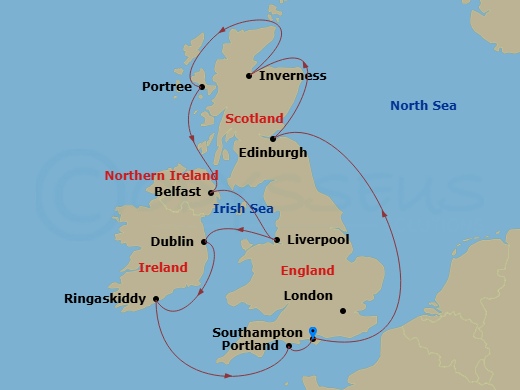 NCL Norwegian Sky - 10 Night - Europe - British Isles - NCL Norwegian Sky - Starting in London (Southampton), United Kingdom, South Queensferry, Edinburgh, United Kingdom, Inverg.. itinerary map