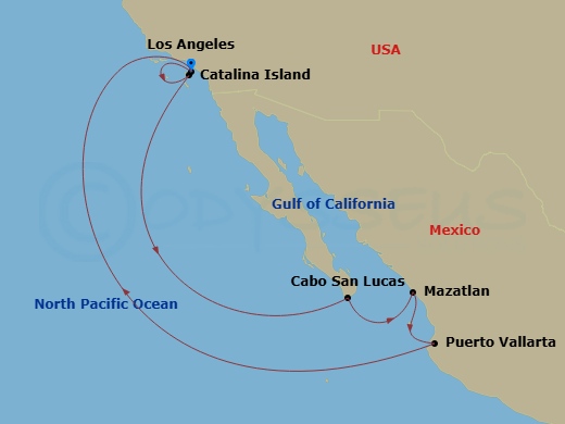 RCL Voyager of the Seas - 8 Night - Cabo, Mazatlan, Vallarta & Catalina - RCL Voyager of the Seas - Starting in Los Angeles, California, Catalina Island, California, Cabo San Lucas, Me.. itinerary map