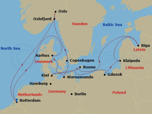 HAL Rotterdam - 14 Night - Scandinavia & Berlin Oktoberfest with History Channel - HAL Rotterdam - Starting in Rotterdam, the Netherlands, Oslo, Norway, Scenic cruising Oslof.. itinerary map