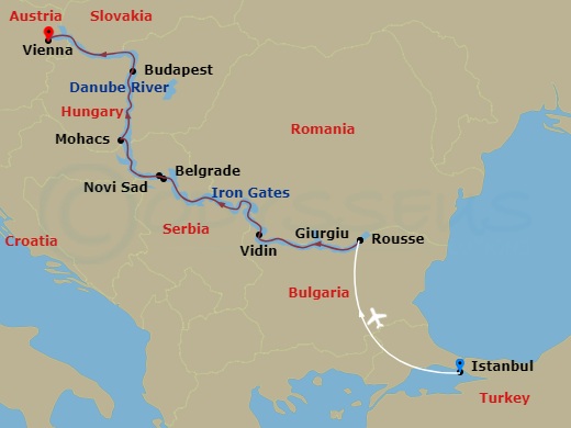 AmaVerde Cruise Tours - 12 Night - Gems of Southeast Europe (Festive Delights) with Istanbul Pre-Cruise and Vienna Post-Cruise - AmaVerde Cruise Tours - Starting in Istanbul, Giurgiu.. itinerary map