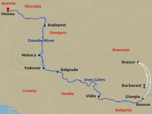 AmaBella Cruise Tours - 13 Night - Gems of Southeast Europe with Bucharest, Brasov Pre-Cruise and Vienna Post-Cruise - AmaBella Cruise Tours - Starting in Bucharest, Brasov, Giurgiu,.. itinerary map