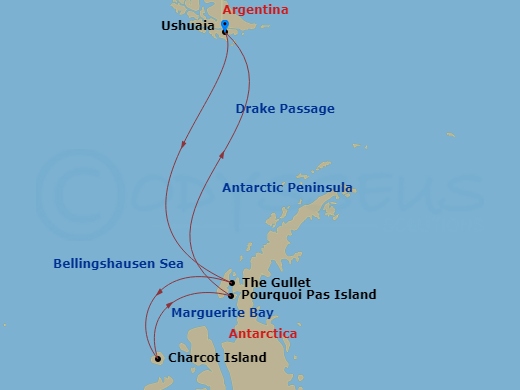 Le Commandant Charcot - 14 Night - Beyond the Antarctic Circle - in the Wake of Jean-Baptiste Charcot - Le Commandant Charcot - Starting in Ushuaia, Crossing the Drake Passage, Cross.. itinerary map