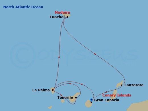 MSC Fantasia - 7 Night - Lpa - MSC Fantasia - Starting in Las Palmas de Gran Canaria (Canary Islands), Spain, Santa Cruz de La Palma, Santa Cruz de Tenerife, Santa Cruz de L.. itinerary map