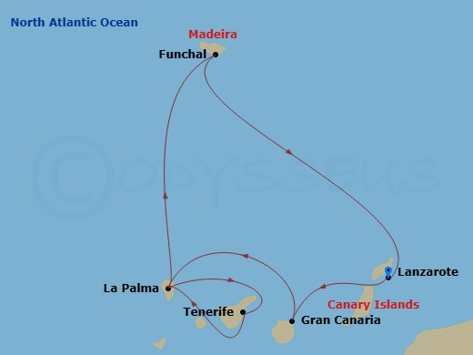 MSC Fantasia - 7 Night - Canary Islands and Madeira - MSC Fantasia - Starting in Arrecife De Lanzarote (Canary Islands), Spain, Las Palmas de Gran Canaria (Canary Islands),.. itinerary map
